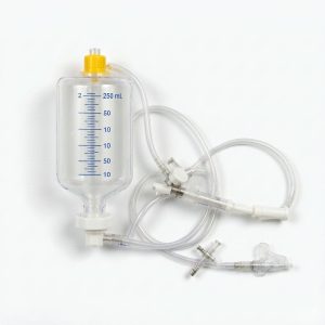 Burette type infusion set 250 mL with graduated chamber, tubing and needle, unpackaged