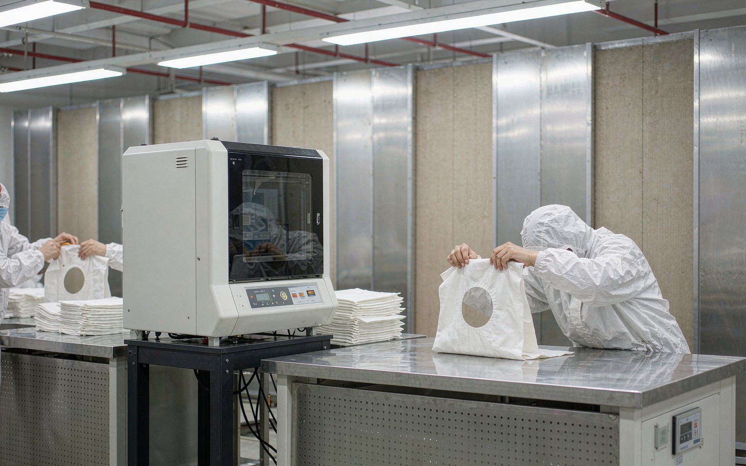 Operator folding a fenestrated surgical drape with central opening